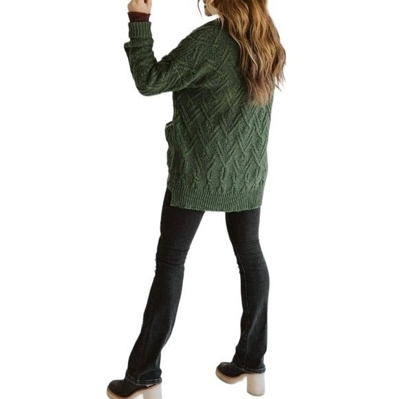 FREE PEOPLE MONTANA CABLE CARDIGAN SIZE XS IN AGED PINE NWOT - Picture 4 of 11